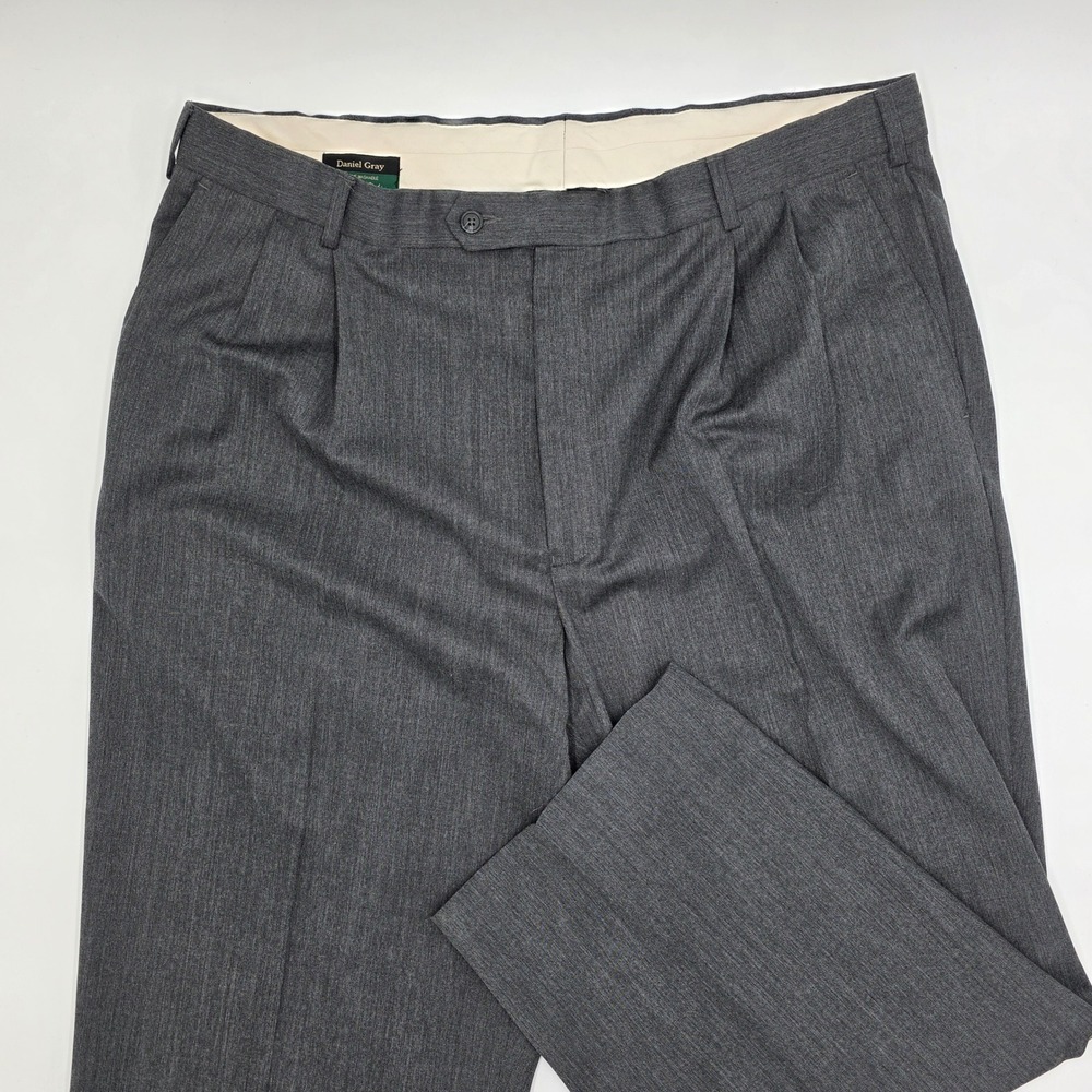 Daniel Gray Mens Pleated Dress Pants Gray Wool Cashmere Blend W40‎ L26.5 Heather